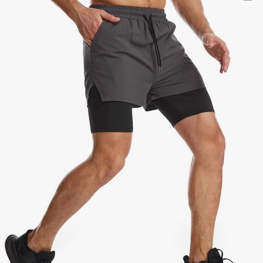 Surenow‎ Men’s 2 in 1 Running Shorts Quick Dry with Liner XXL Dark Gray Workout